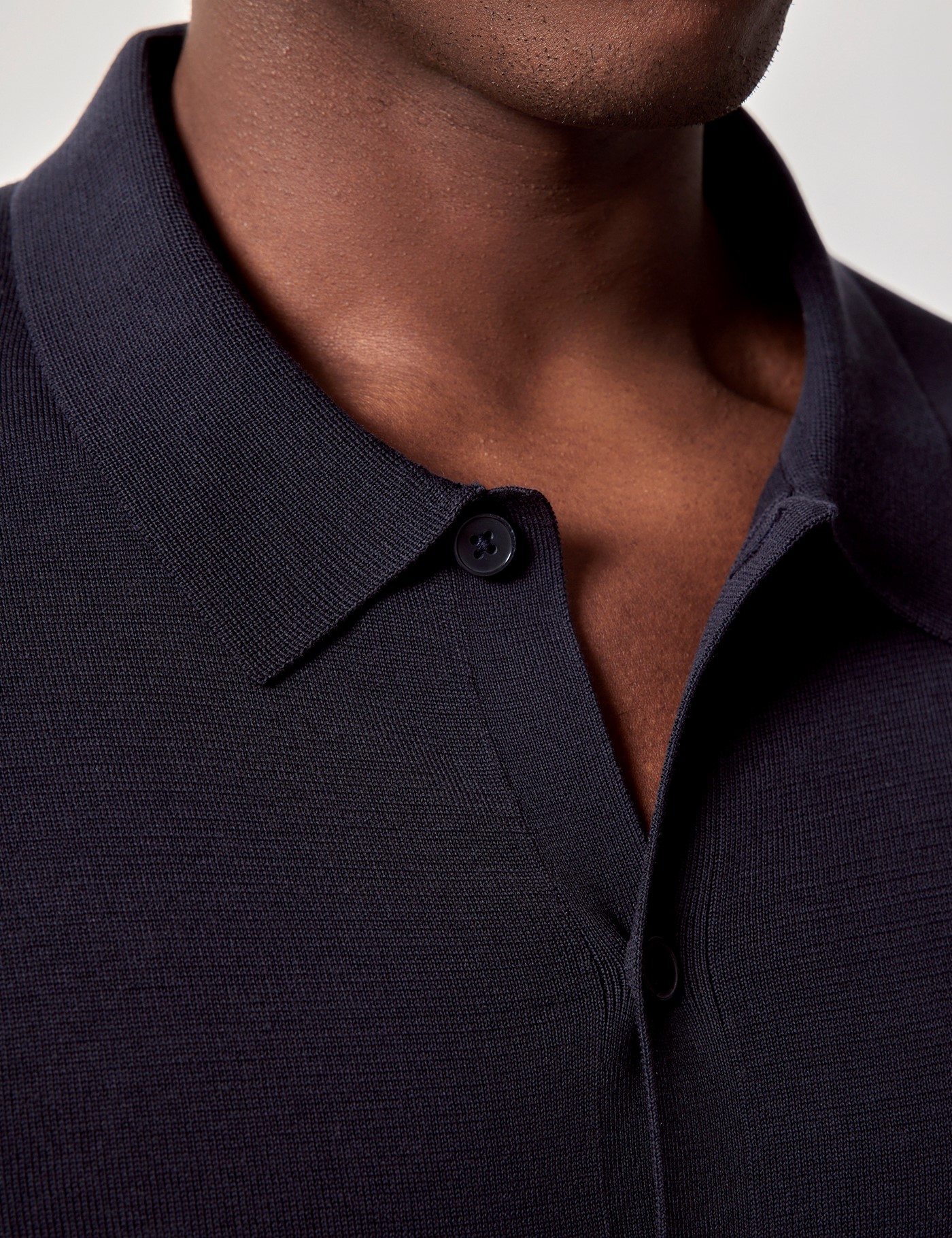 Hawes & Curtis Midnight Blue Button Through Knitted Polo Shirt | Long Sleeve Size: XXL image 2