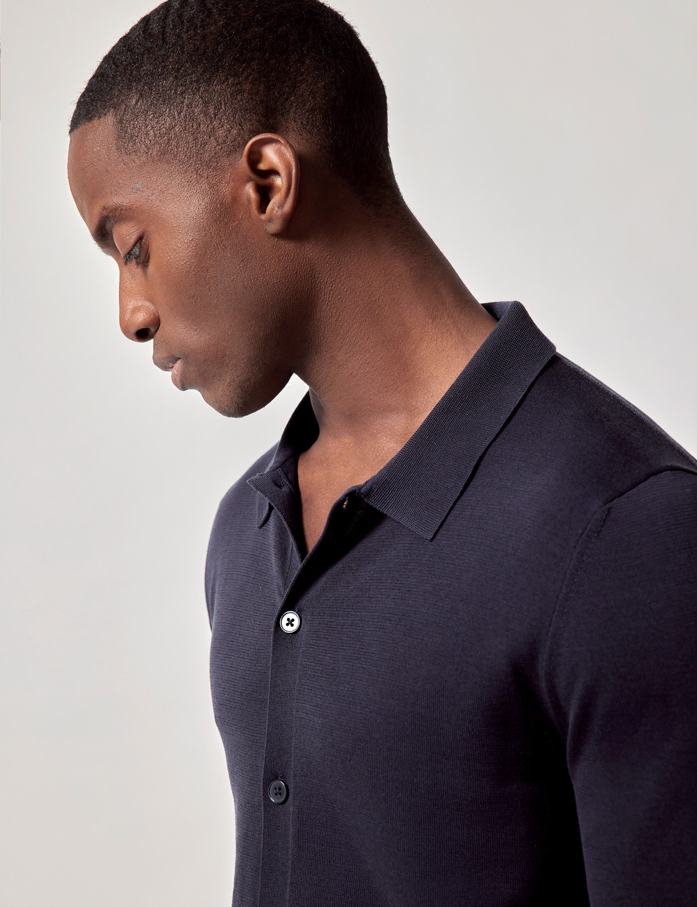 Hawes & Curtis Midnight Blue Button Through Knitted Polo Shirt | Long Sleeve Size: XXL image 3