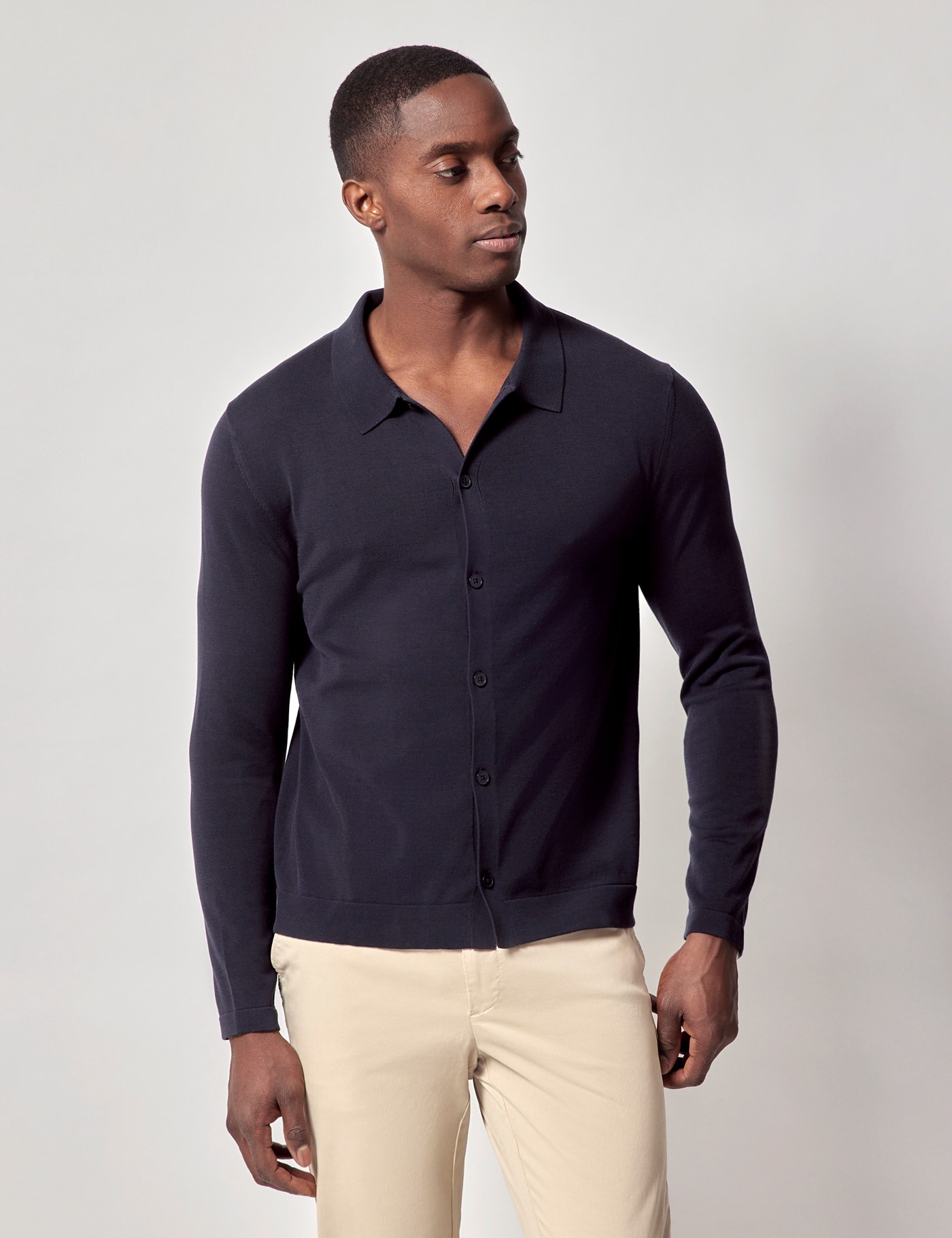 Hawes & Curtis Midnight Blue Button Through Knitted Polo Shirt | Long Sleeve Size: XXL image 4