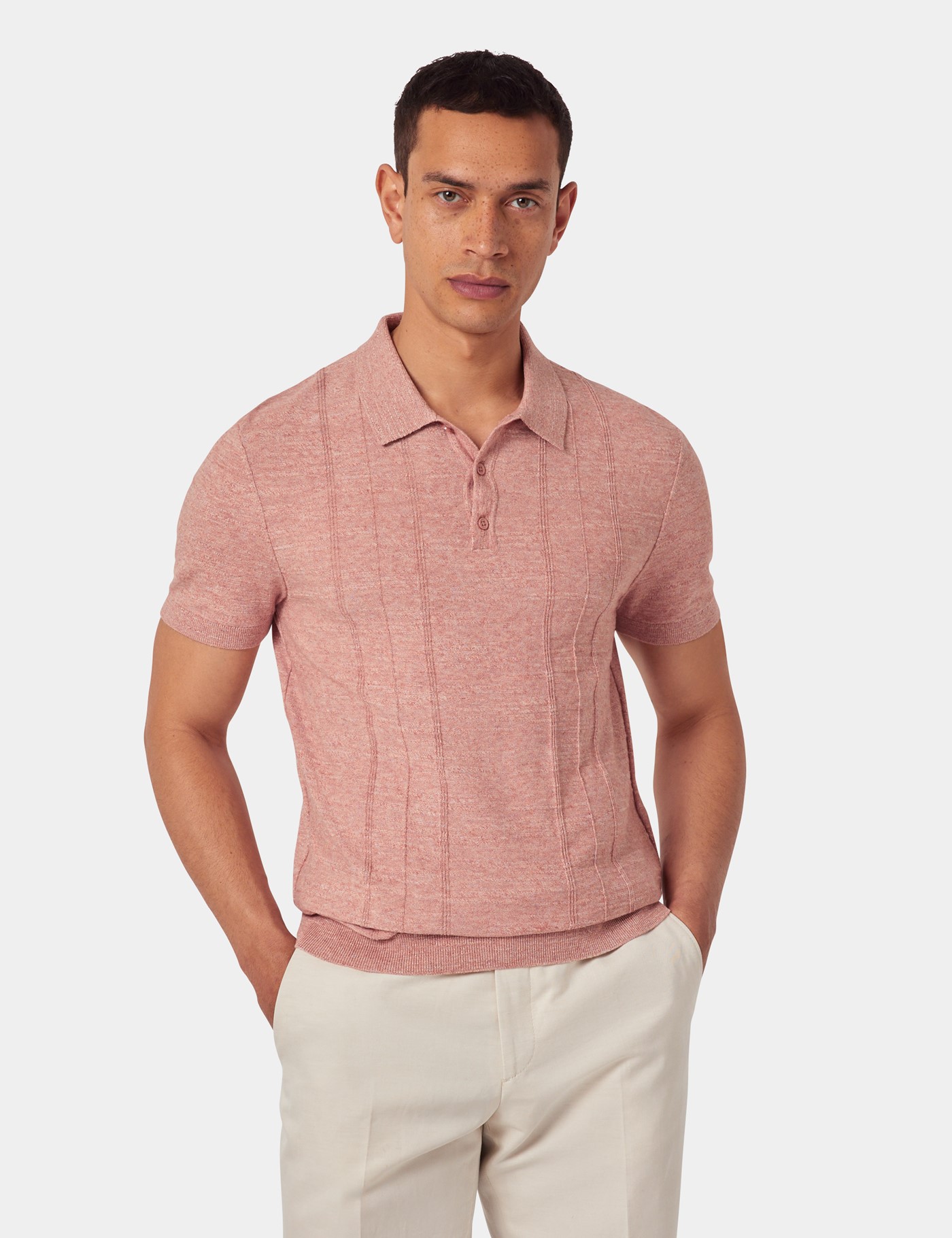 & Slim Fit Washed Melange Stripe Knitted Polo Shirt