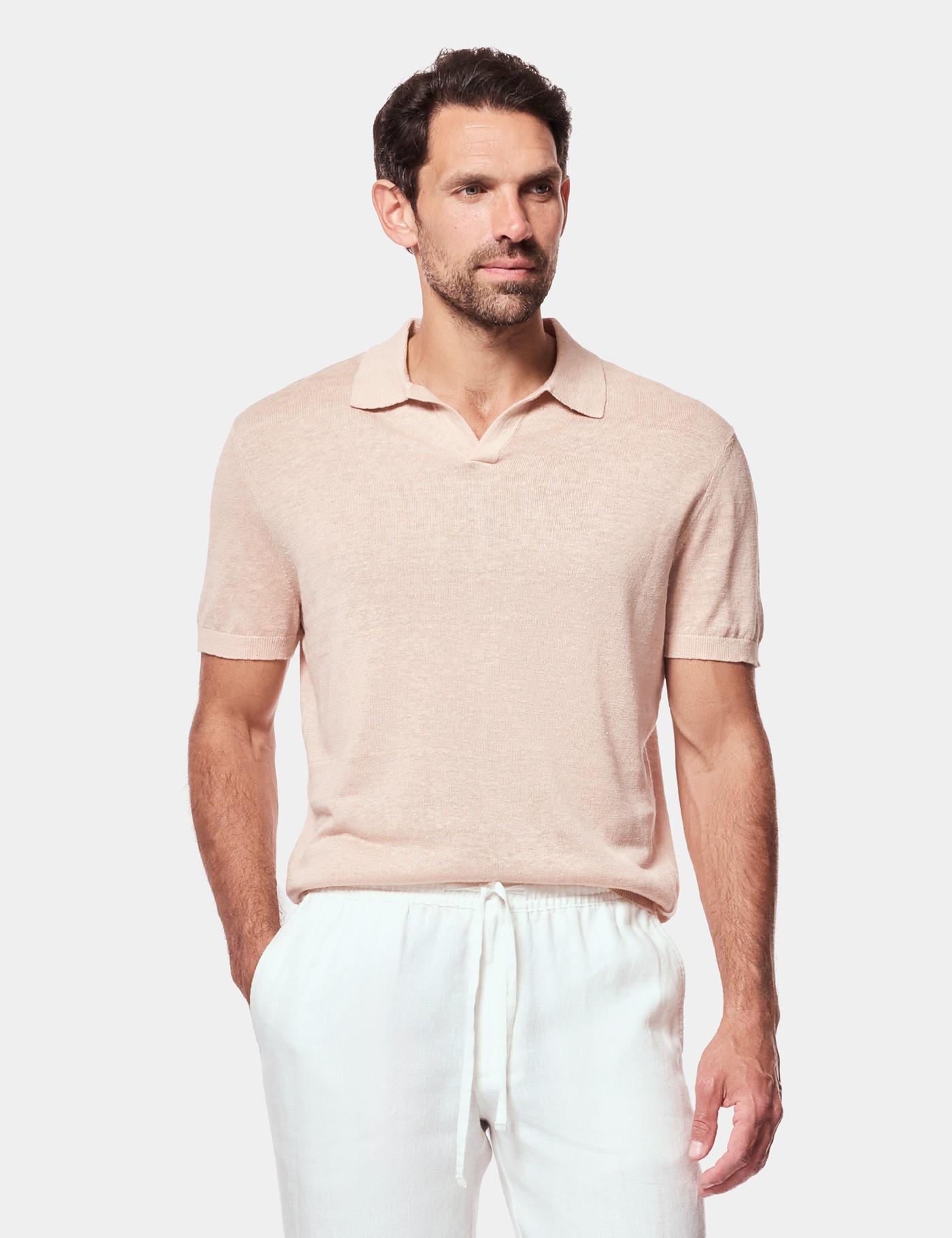 Hawes & Curtis Apricot Premium Knitted Linen Polo Shirt Size: XL
