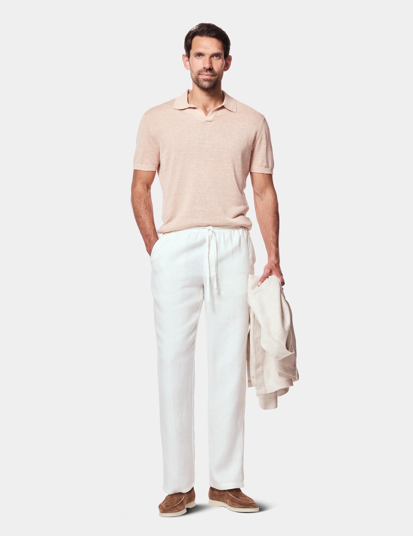 Hawes & Curtis Apricot Premium Knitted Linen Polo Shirt Size: Large image 2