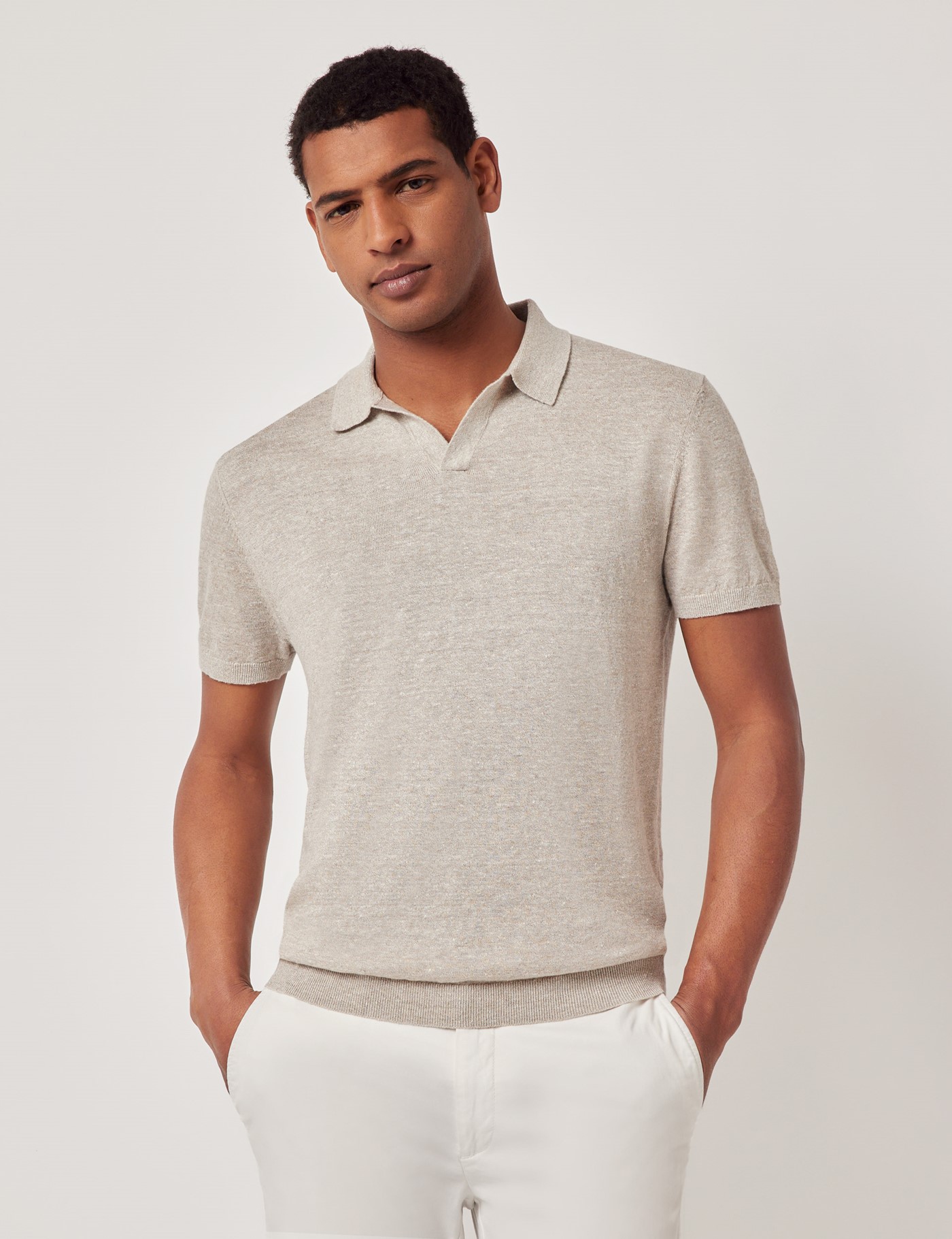 & Slim Fit Open Collar Polo Shirt
