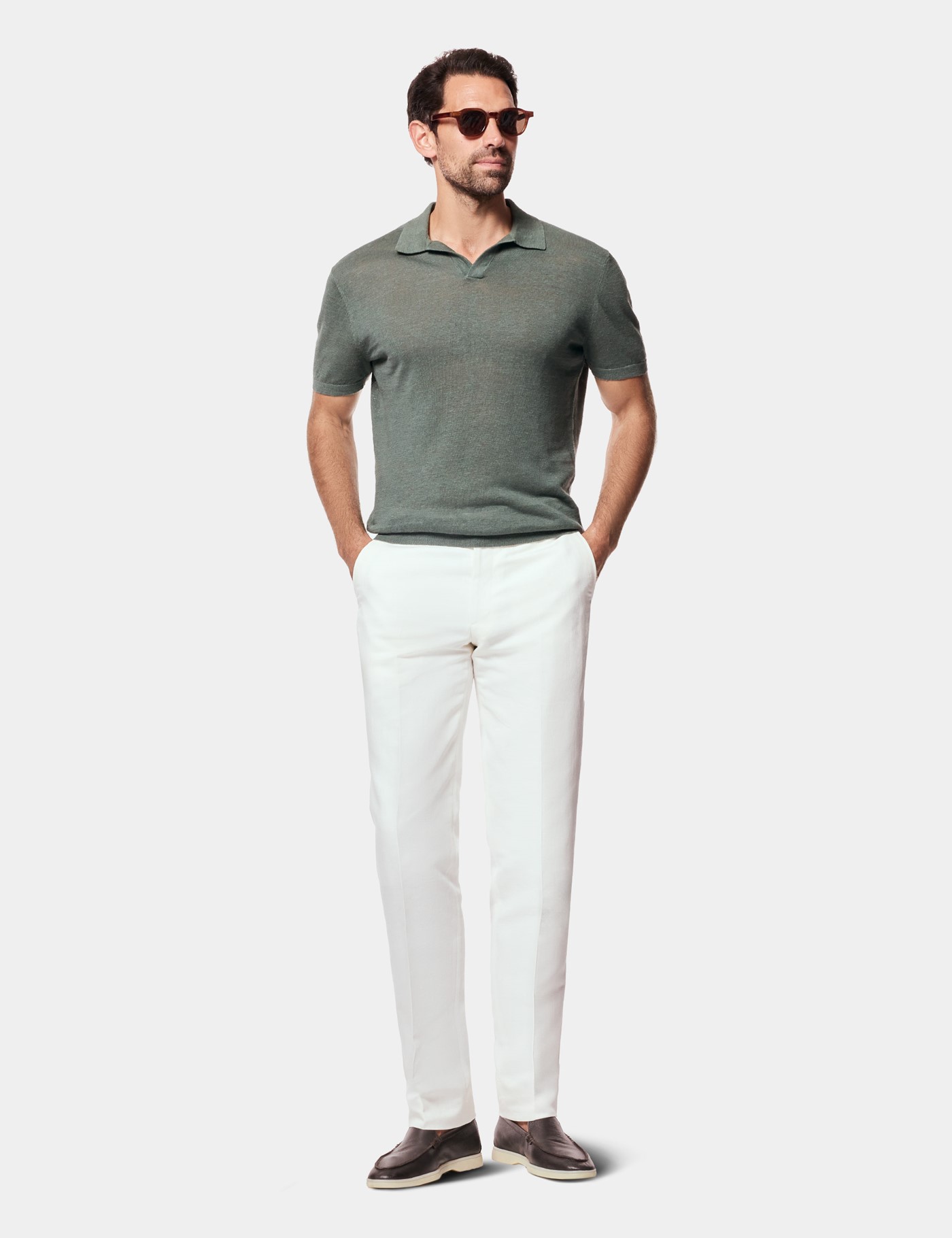 Hawes & Curtis Green Premium Knitted Linen Polo Shirt Size: Medium image 2