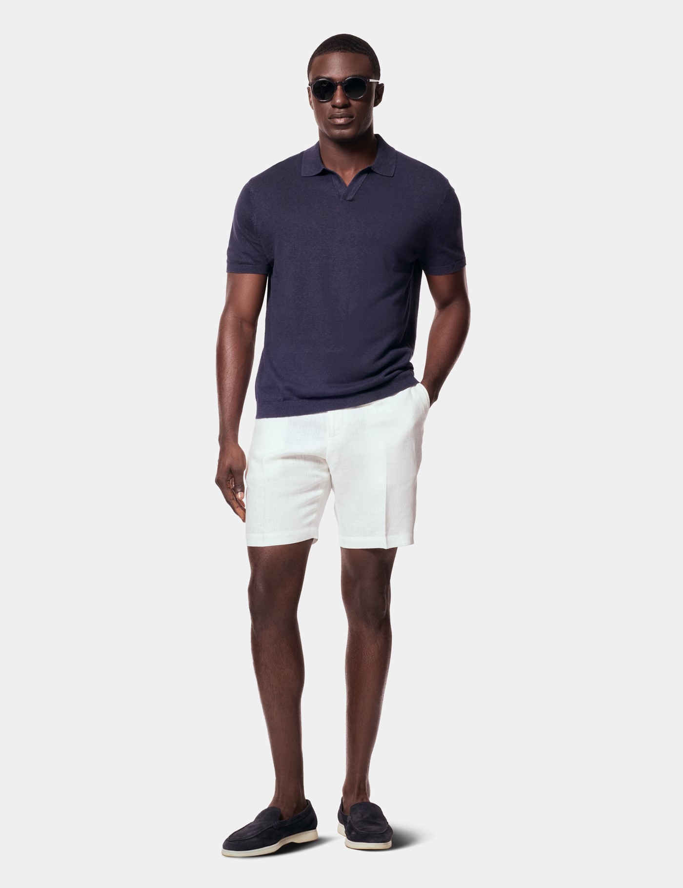 Hawes & Curtis Navy Premium Knitted Linen Polo Shirt Size: XXL image 2