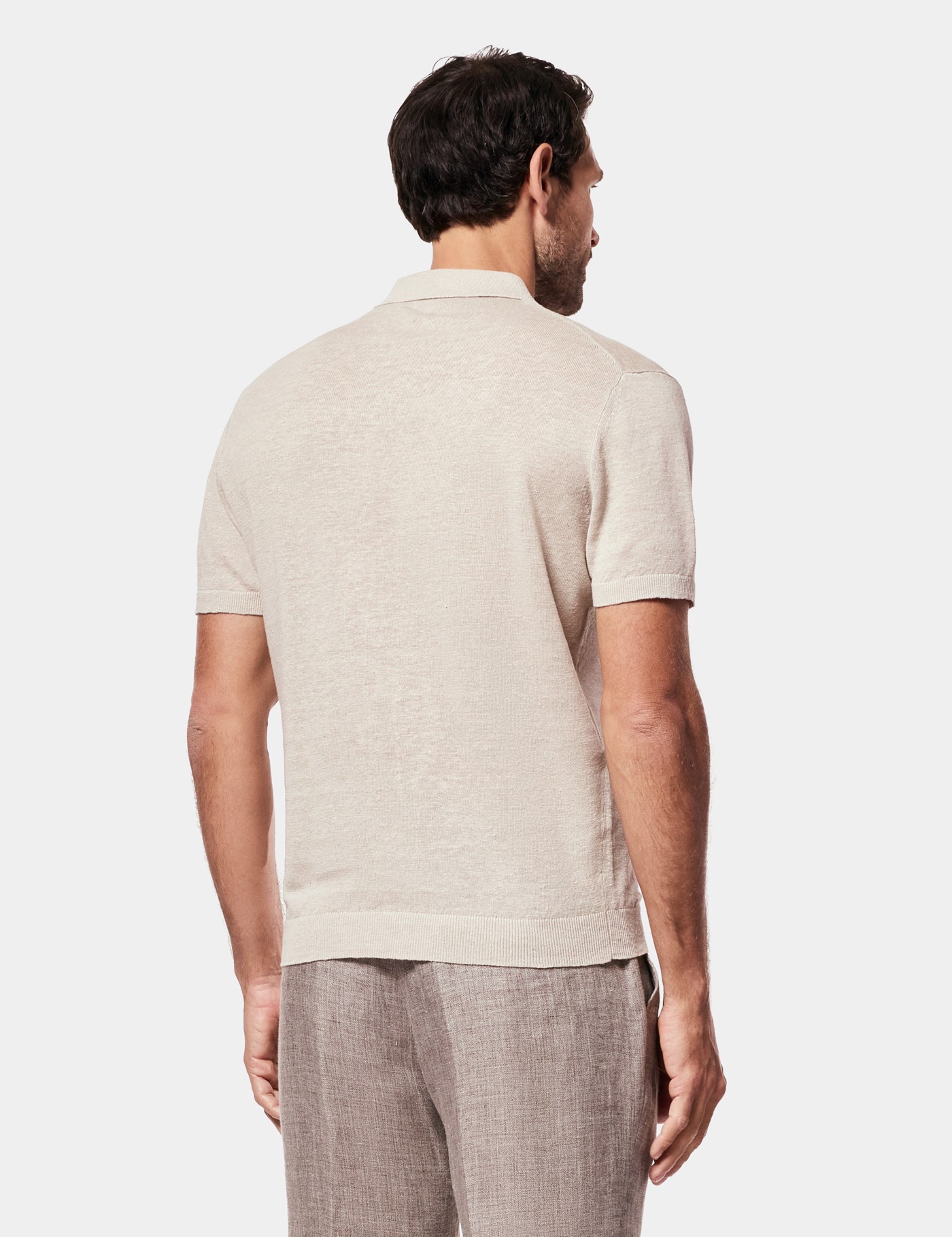 Hawes & Curtis Beige Premium Knitted Linen Polo Shirt Size: XL image 3
