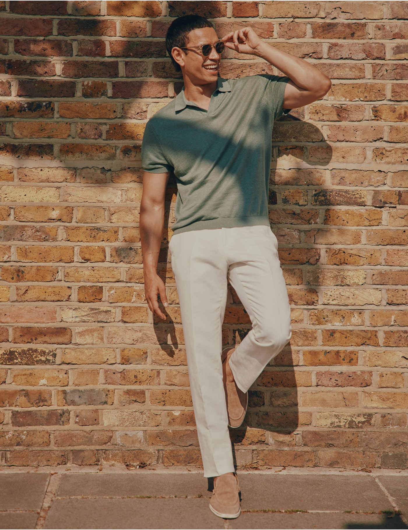 Hawes & Curtis Dark Sage Premium Knitted Linen Polo Shirt Size: XL image 2