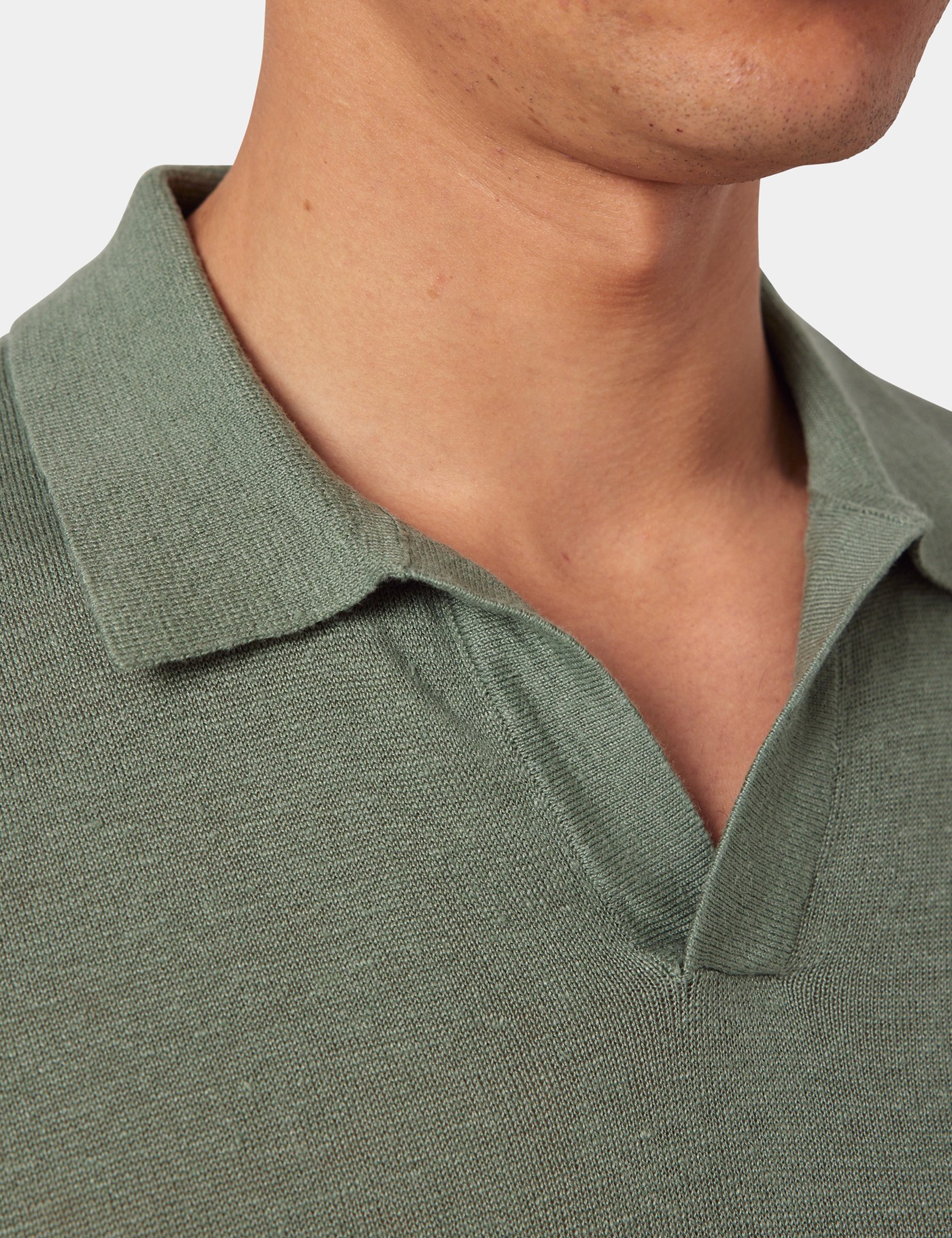 Hawes & Curtis Dark Sage Premium Knitted Linen Polo Shirt Size: XL image 3