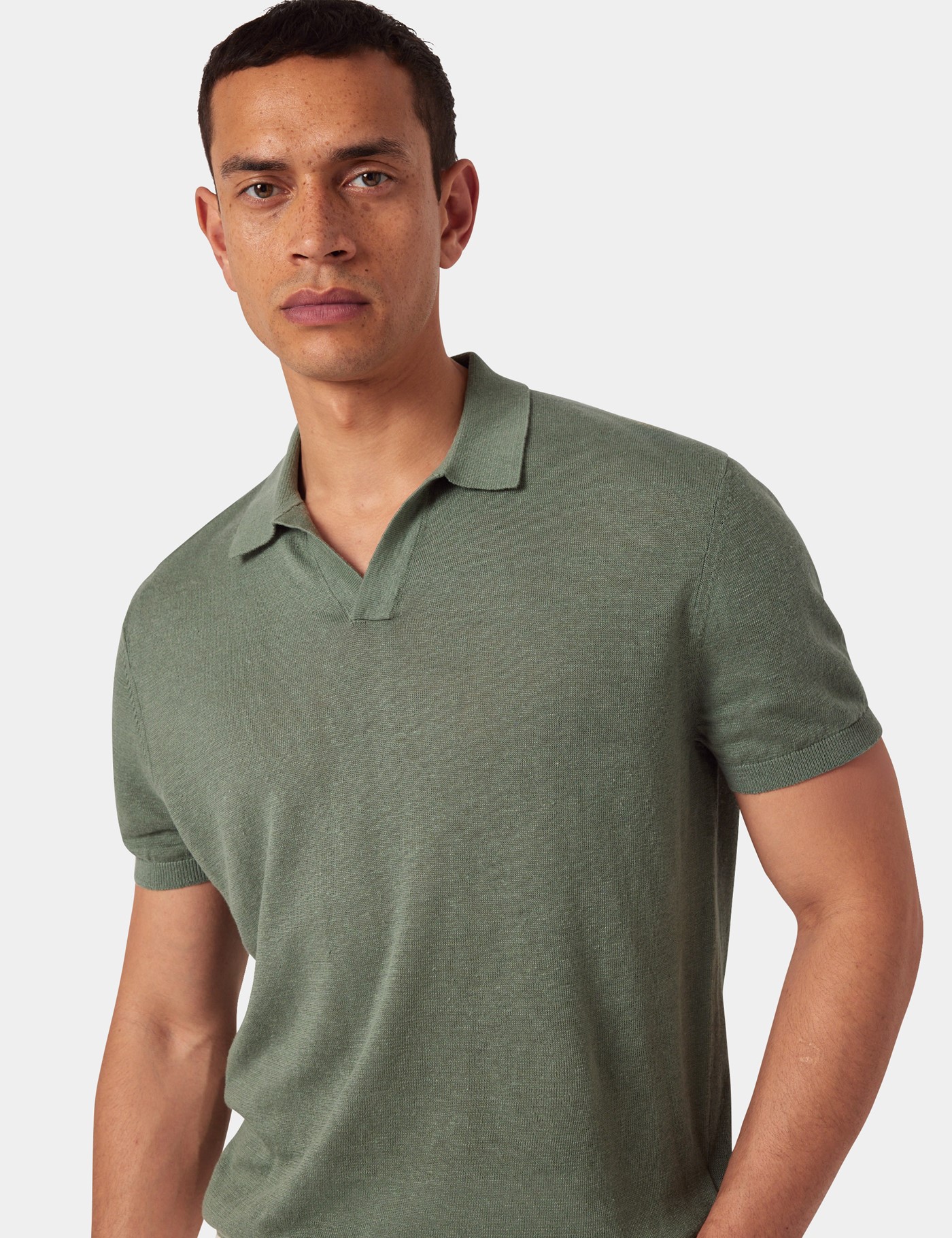 Hawes & Curtis Dark Sage Premium Knitted Linen Polo Shirt Size: XL image 4
