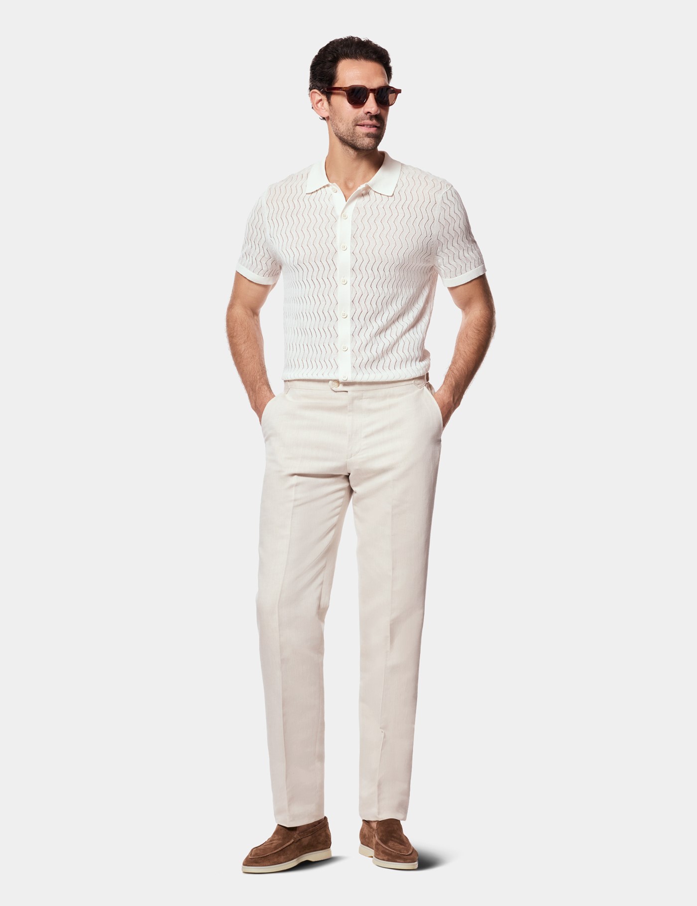 Hawes & Curtis Cream Premium Button Through Zig Zag Stitch Polo Shirt Size: Medium image 2