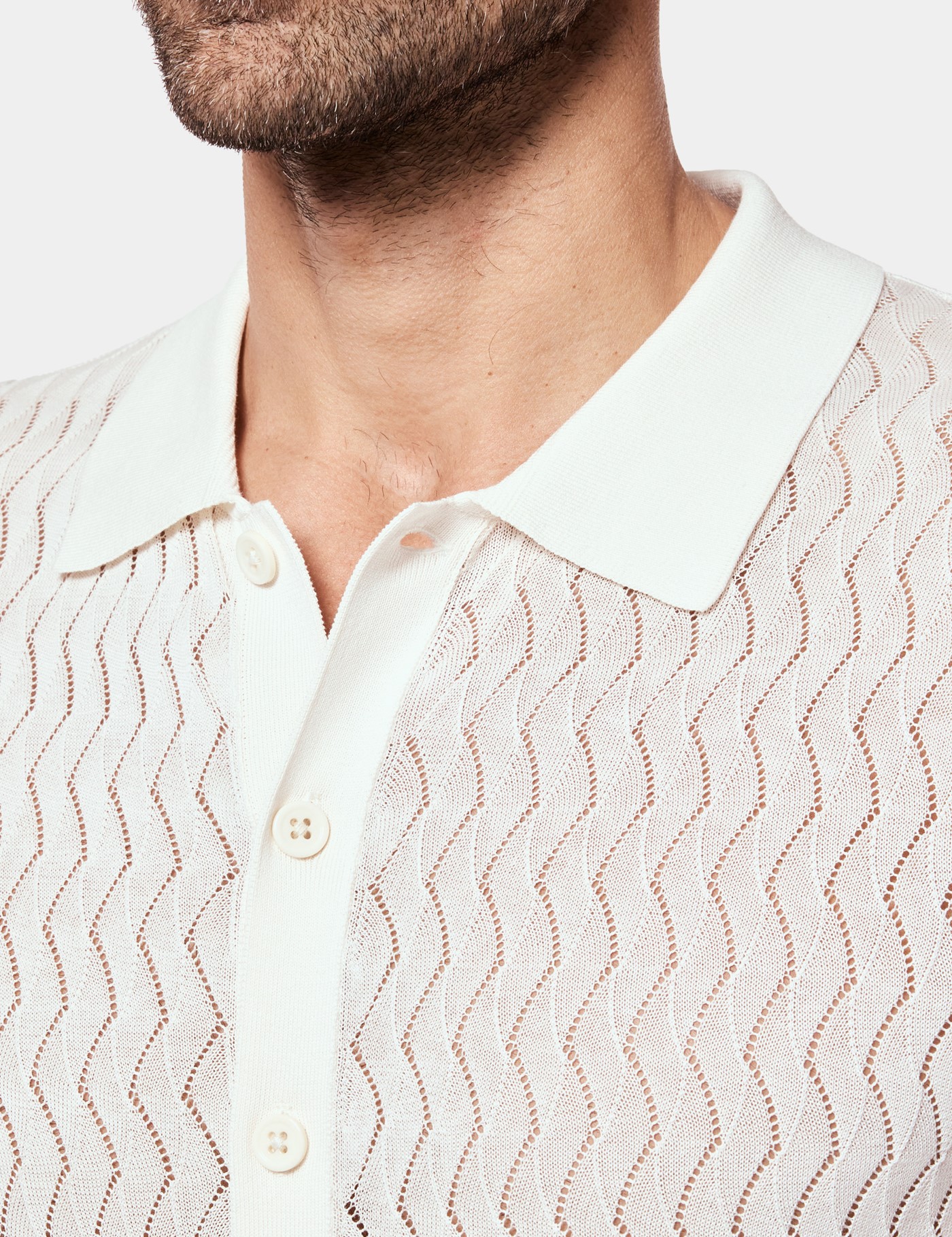Hawes & Curtis Cream Premium Button Through Zig Zag Stitch Polo Shirt Size: Medium image 3