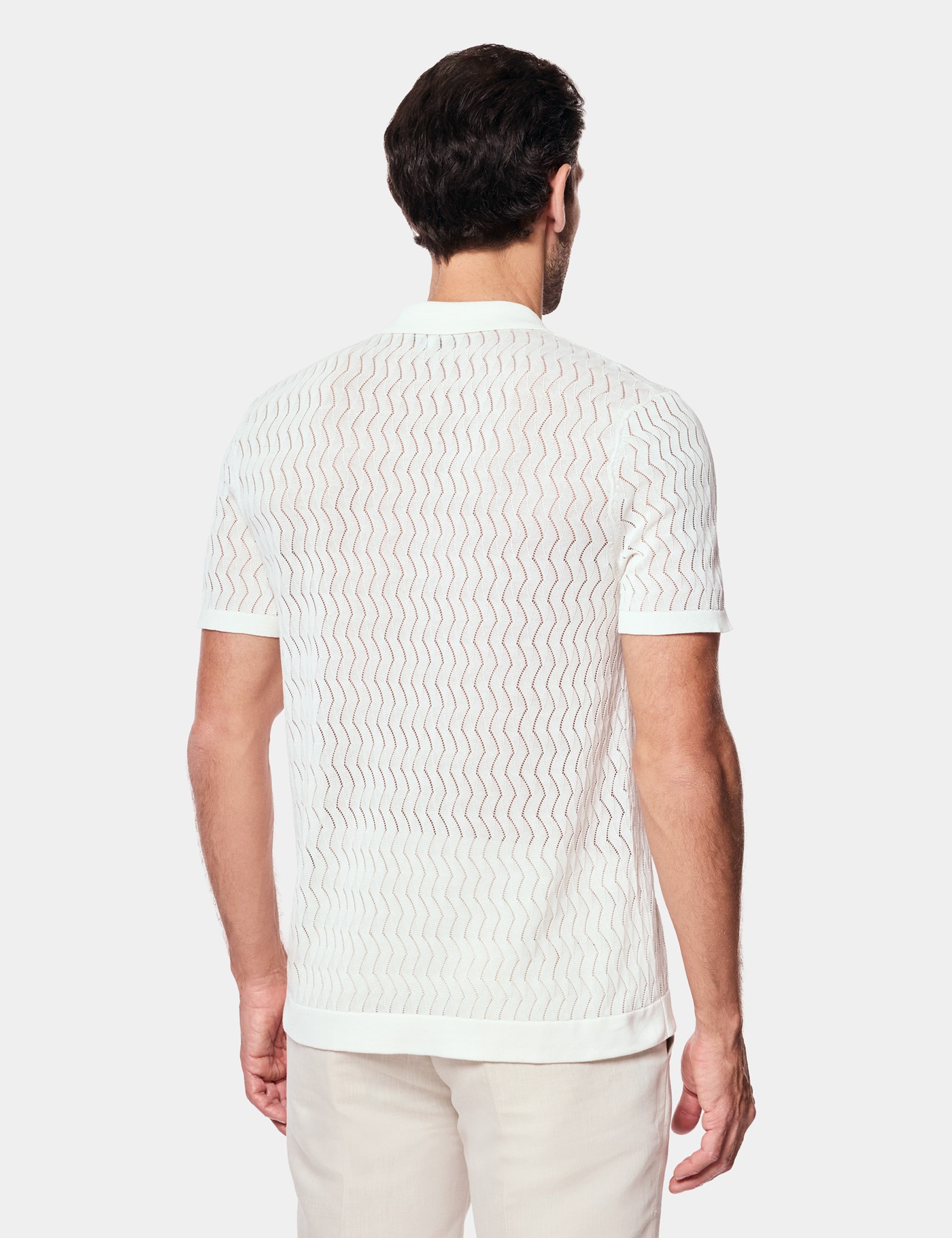Hawes & Curtis Cream Premium Button Through Zig Zag Stitch Polo Shirt Size: Medium image 4