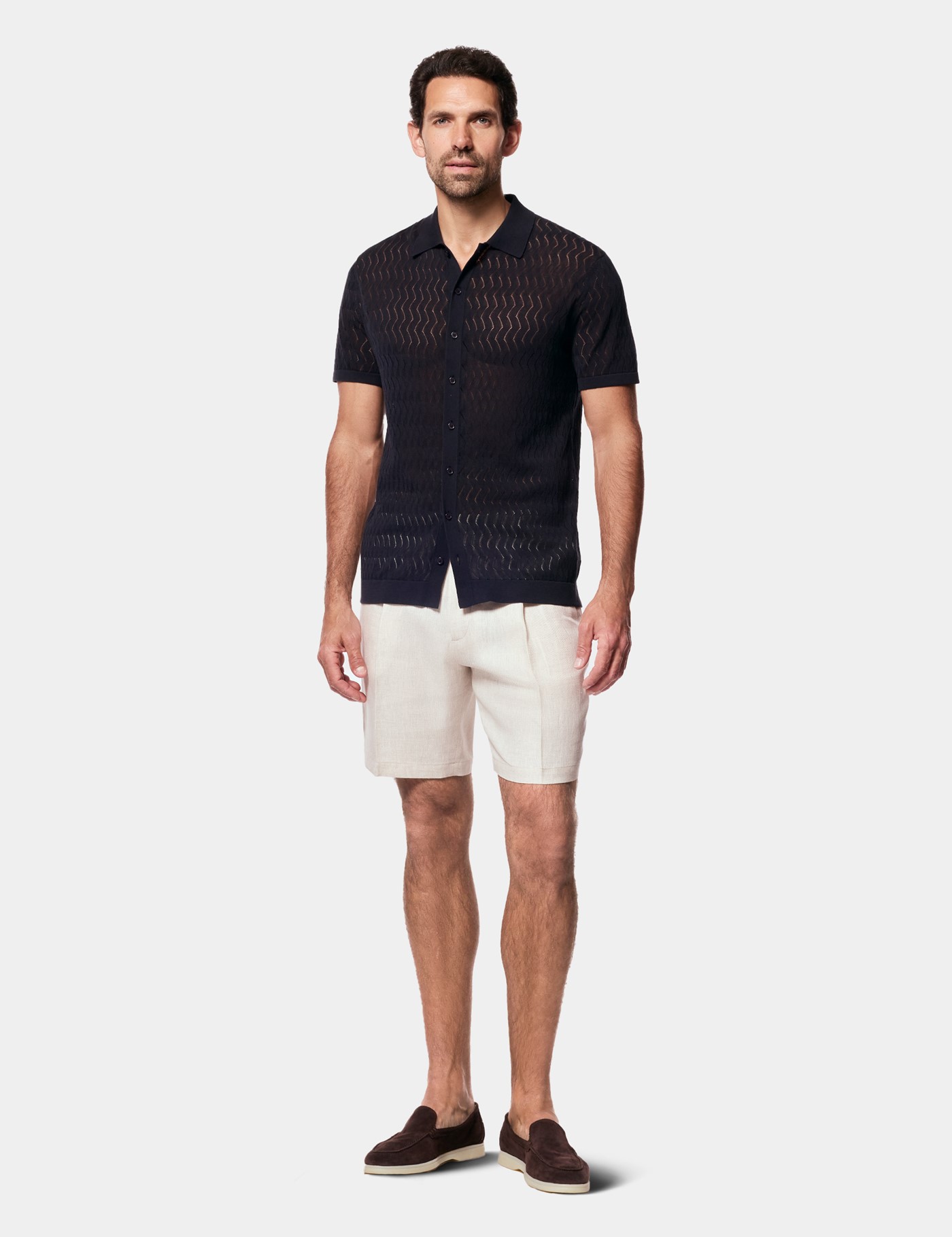 Hawes & Curtis Midnight Navy Premium Button Through Zig Zag Stitch Polo Shirt Size: Medium image 2