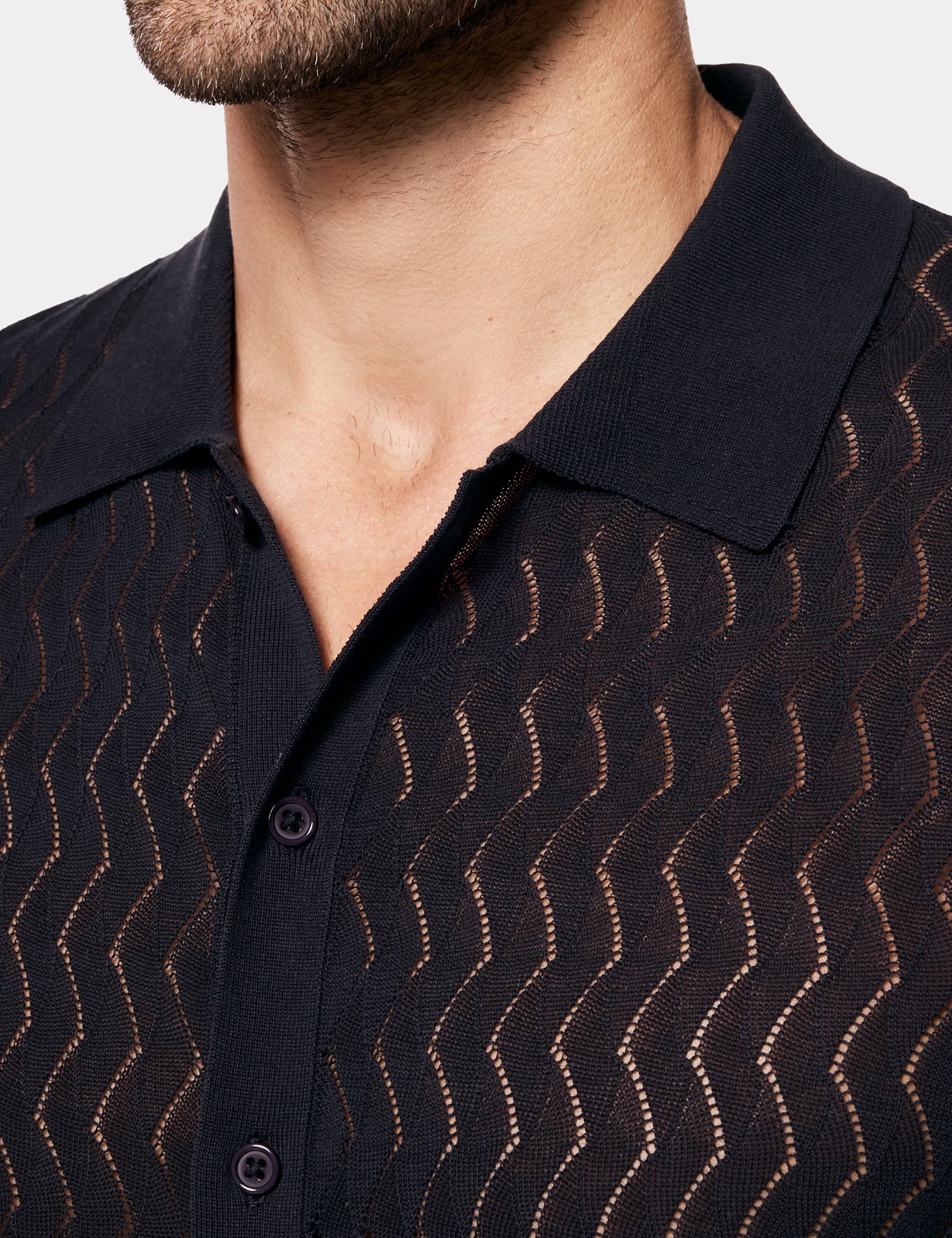 Hawes & Curtis Midnight Navy Premium Button Through Zig Zag Stitch Polo Shirt Size: Medium image 3