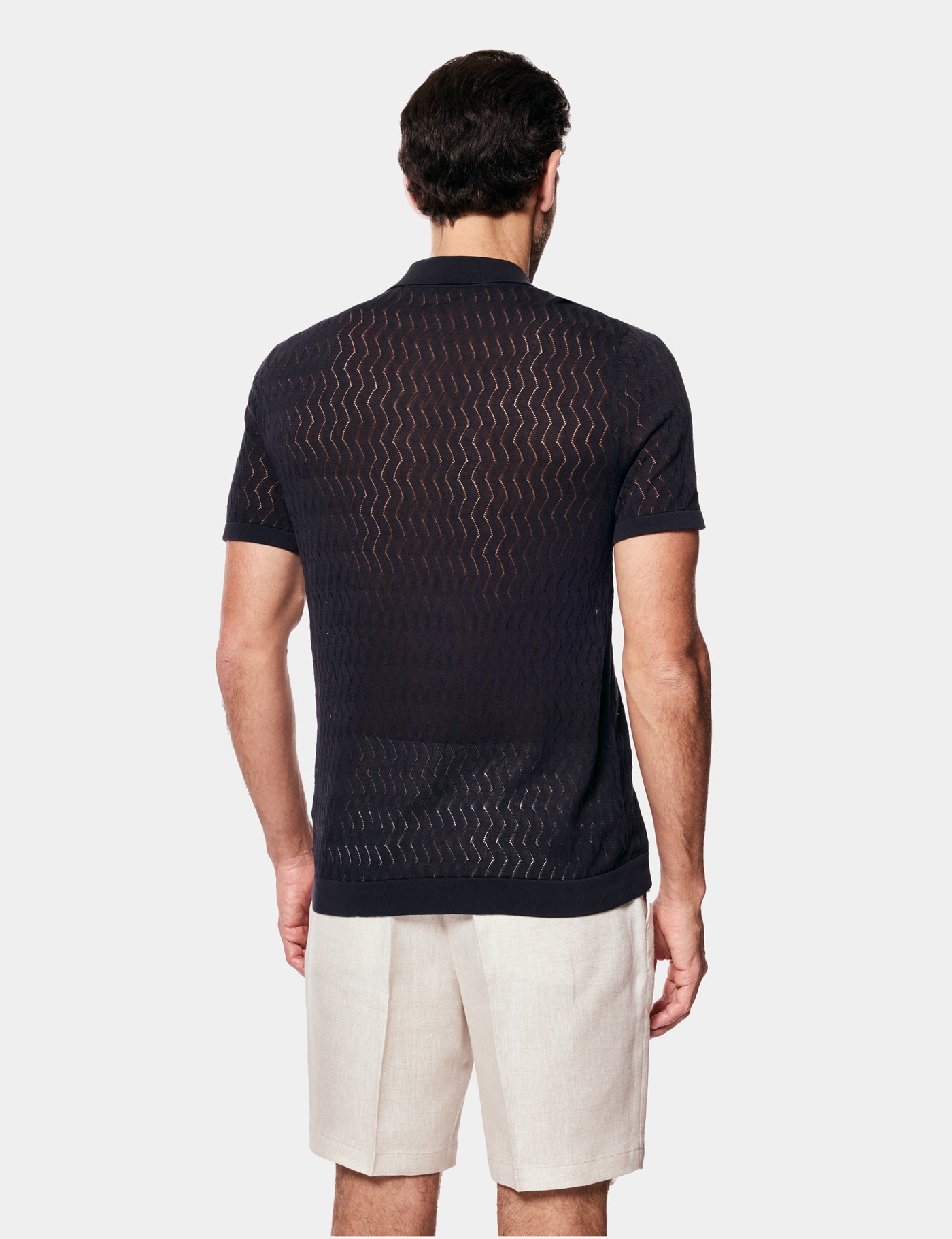 Hawes & Curtis Midnight Navy Premium Button Through Zig Zag Stitch Polo Shirt Size: Medium image 4