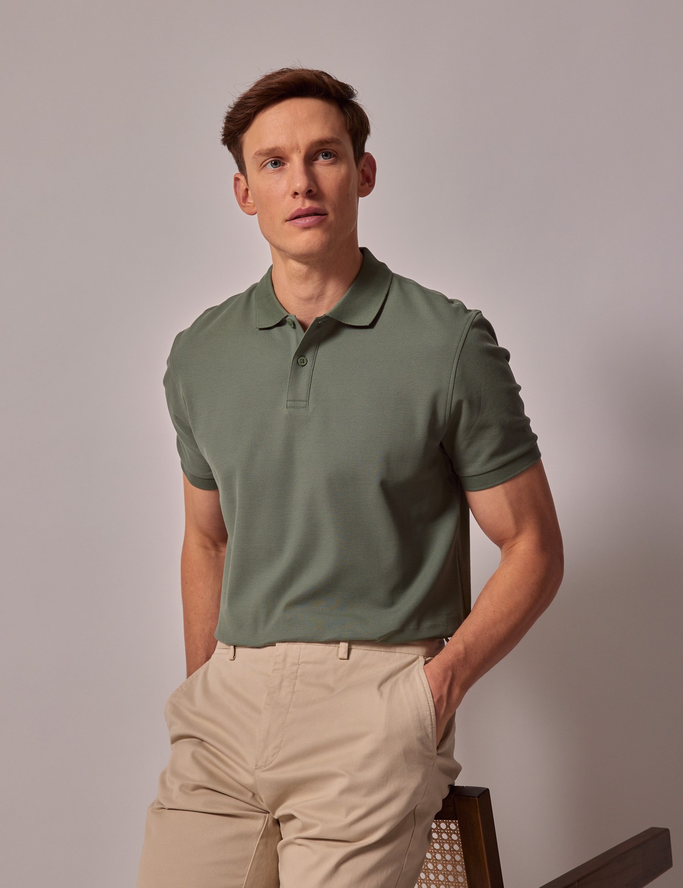 Men's Green Mercerised Cotton Polo Shirt - Short Sleeve | Hawes and Curtis