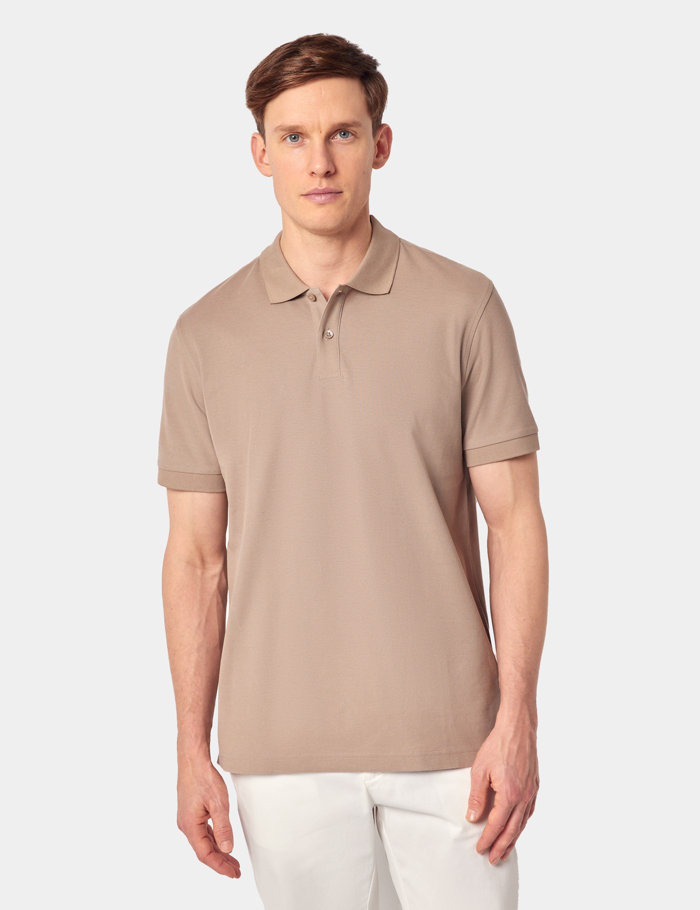 Hawes & Curtis Dark Beige Piqué Polo Shirt Size: Small