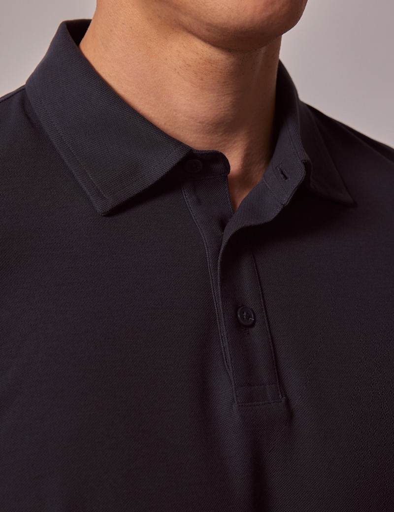 Men's Charcoal Mercerised Cotton Long Sleeve Polo Shirt | Hawes and Curtis