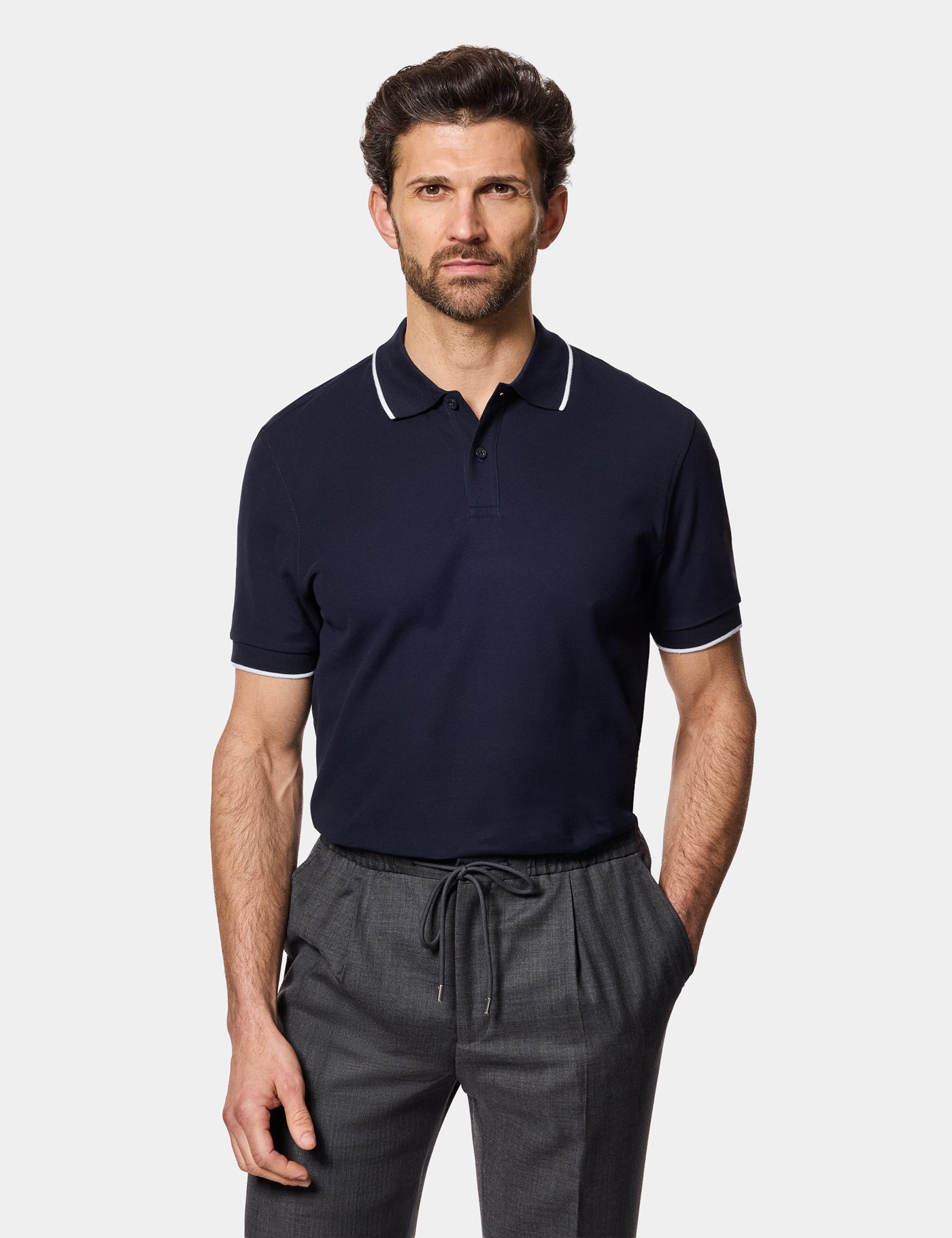 Hawes & Curtis Navy Tipped Piqué Polo Shirt Size: Small