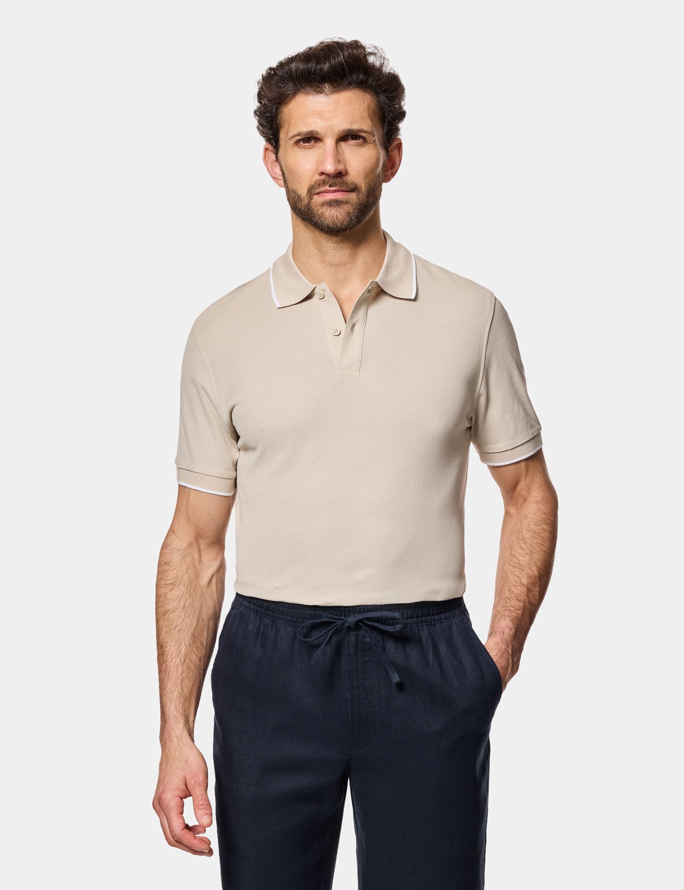 Hawes & Curtis Beige Tipped Piqué Polo Shirt Size: XXL