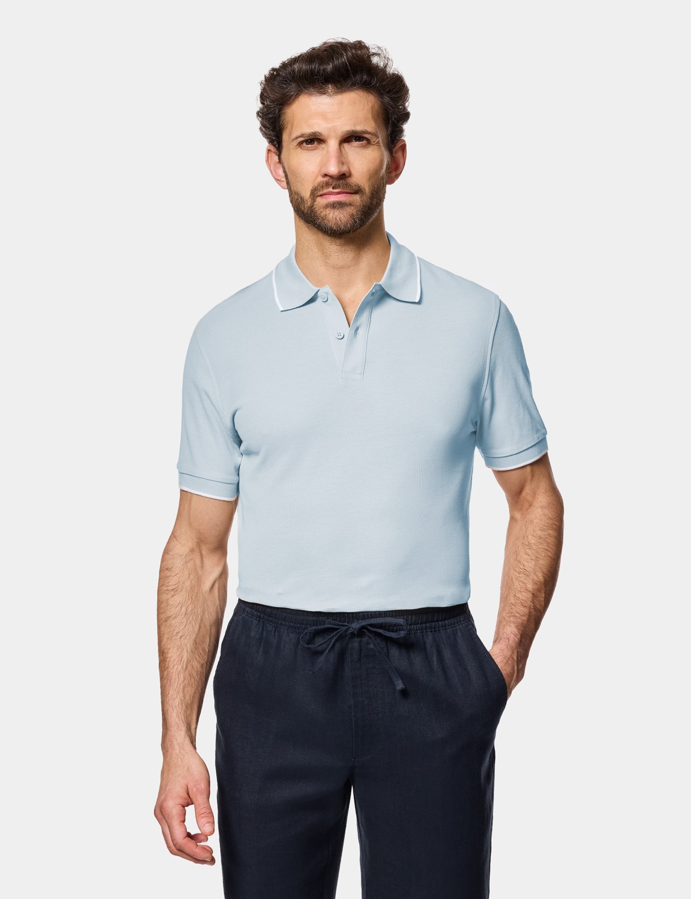 Hawes & Curtis Light Blue Tipped Piqué Polo Shirt Size: Small