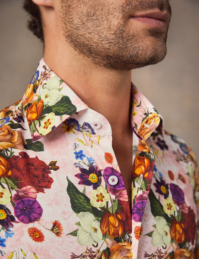 Men's Curtis Pink & Red Floral Slim Fit Shirt - Single Cuff | Hawes ...