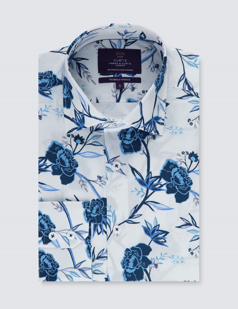 blue and white floral shirt mens