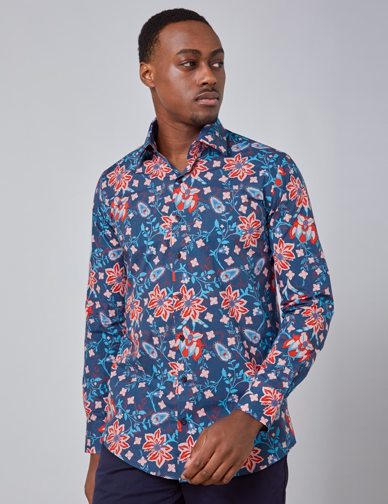 Artisan Floral Printed Men’s Slim Fit Curtis Shirt with Single Cuff in ...