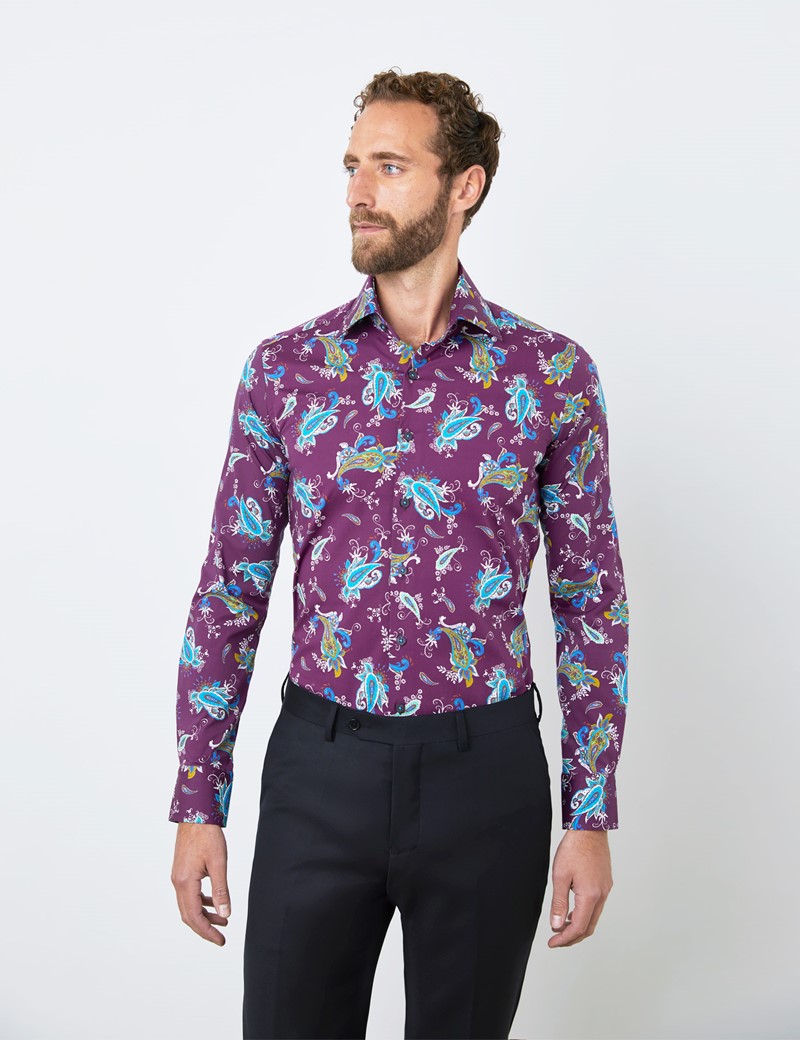 Easy Iron Cotton Stretch Slim Fit Shirt with Paisley Print and Single ...