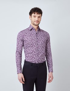 Men’s Curtis Purple & White Floral Stretch Slim Fit Shirt - Single Cuffs