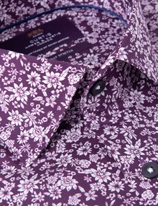 Men’s Curtis Purple & White Floral Stretch Slim Fit Shirt - Single Cuffs