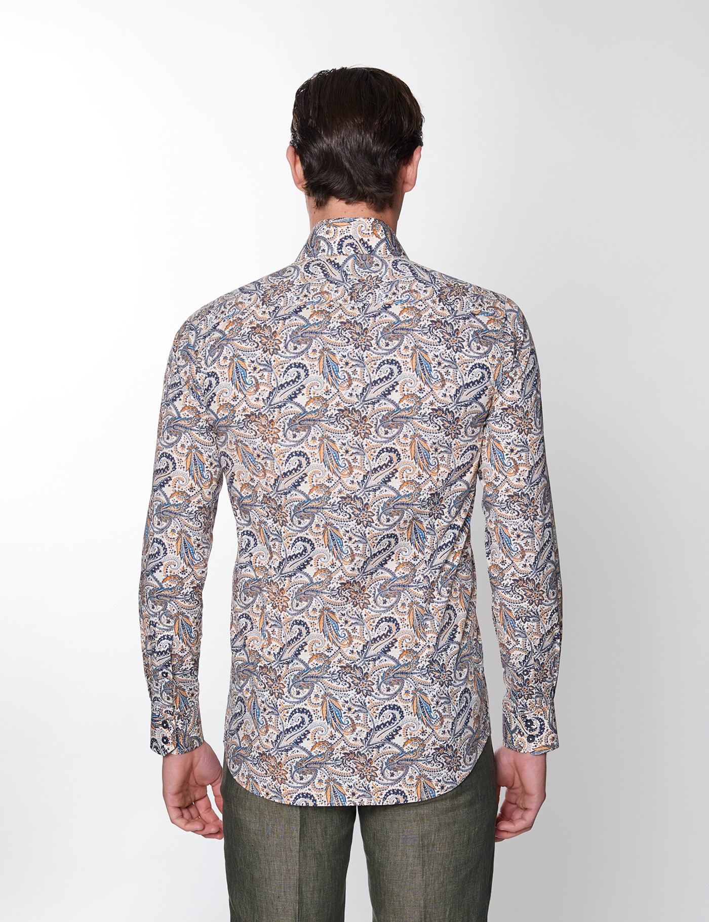 Men’s Paisley Print Stretch Slim Fit Shirt with Single Cuffs in Brown ...