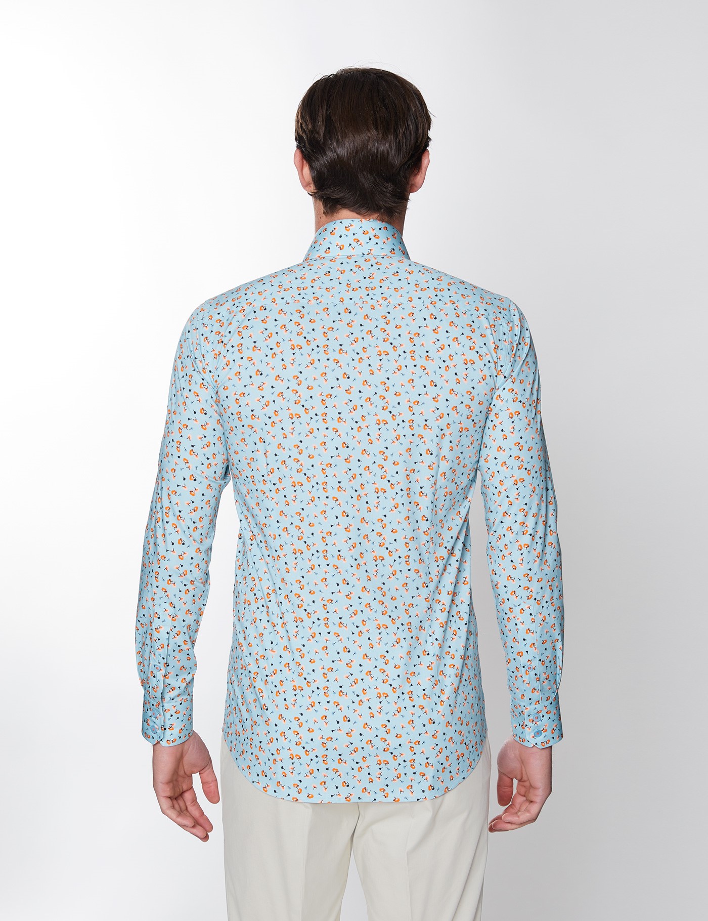 Men’s Floral Print Stretch Slim Fit Shirt with Single Cuffs in Light ...