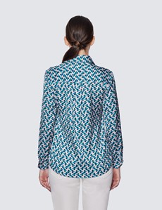 Women's Blue & Black Geometric Print Relaxed Fit Shirt 