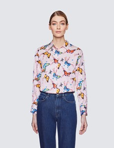 Women's Pink & Blue Butterfly Print Relaxed Fit Blouse