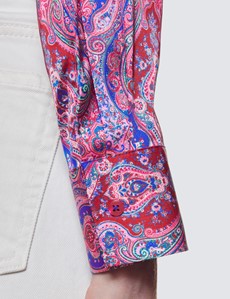 Women's Blue & Pink Paisley Print Relaxed Fit Blouse