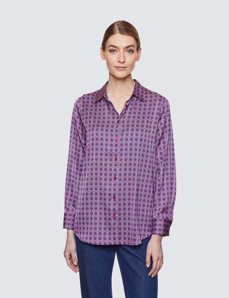 Women's Pink & Red Daisy Geometric Print Relaxed Fit Blouse