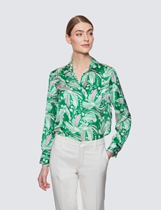 Women's Green & Pink Geometric Print Relaxed Fit Blouse