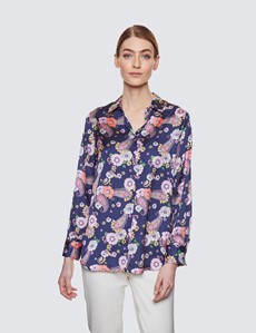 Women's Navy & Pink Floral Paisley Print Relaxed Fit Blouse