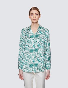 Women's White & Mint Paisley Print Relaxed Fit Blouse