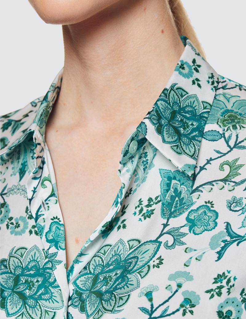Women's White & Mint Paisley Print Relaxed Fit Blouse