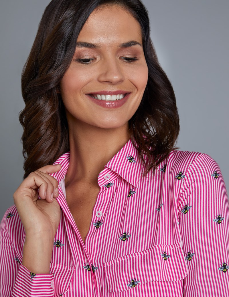 Women's Pink & White Bee Print Relaxed Fit Shirt - Single Cuff | Hawes ...