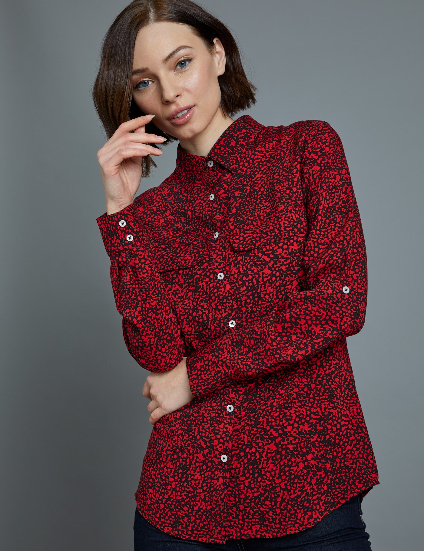 Women's Black & Red Static Print Relaxed Fit Shirt - Single Cuff ...