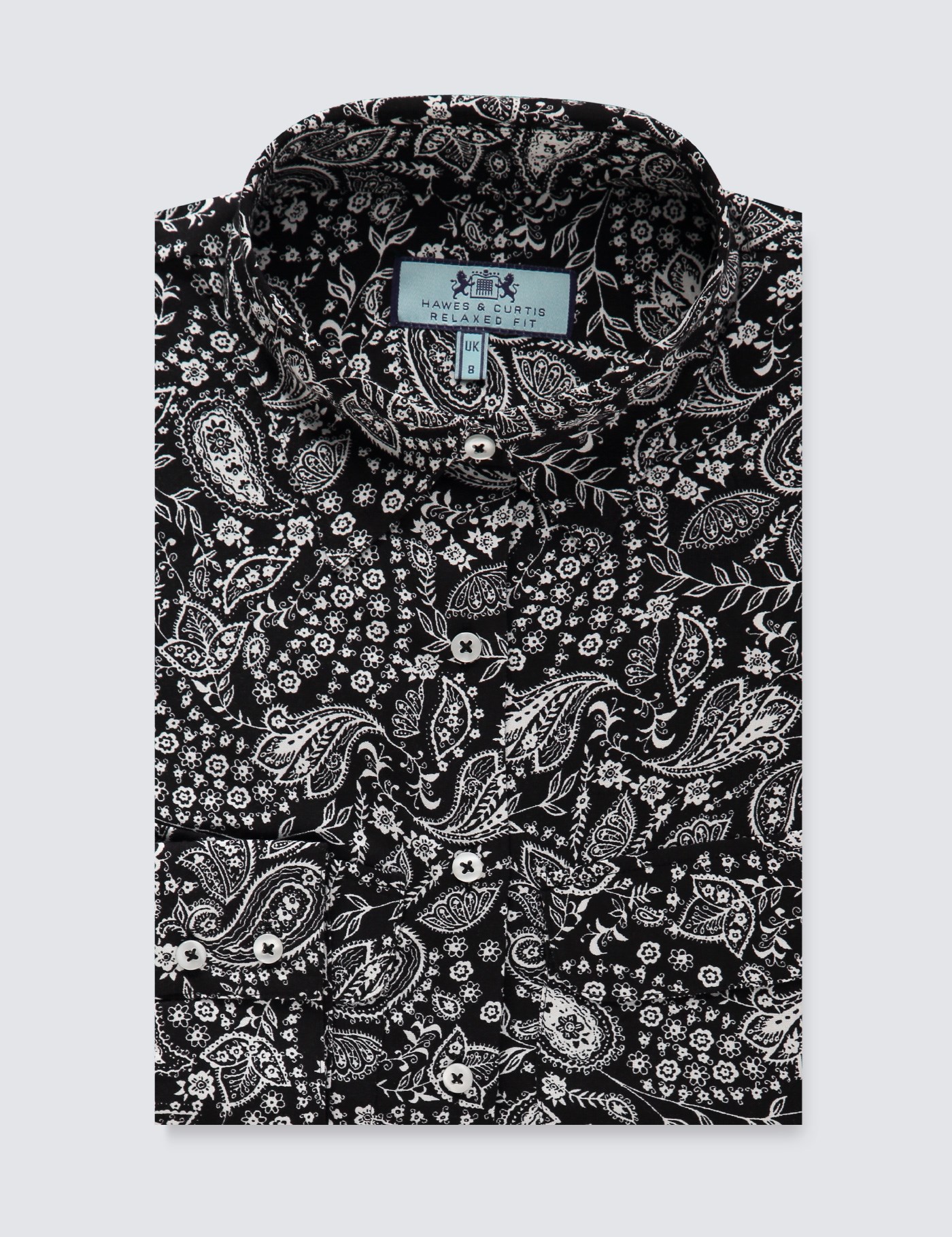 Women's Black & White Paisley Relaxed Fit Shirt - Single Cuff | Hawes ...