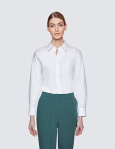 Women's Plain White Poplin Relaxed Fit Shirt