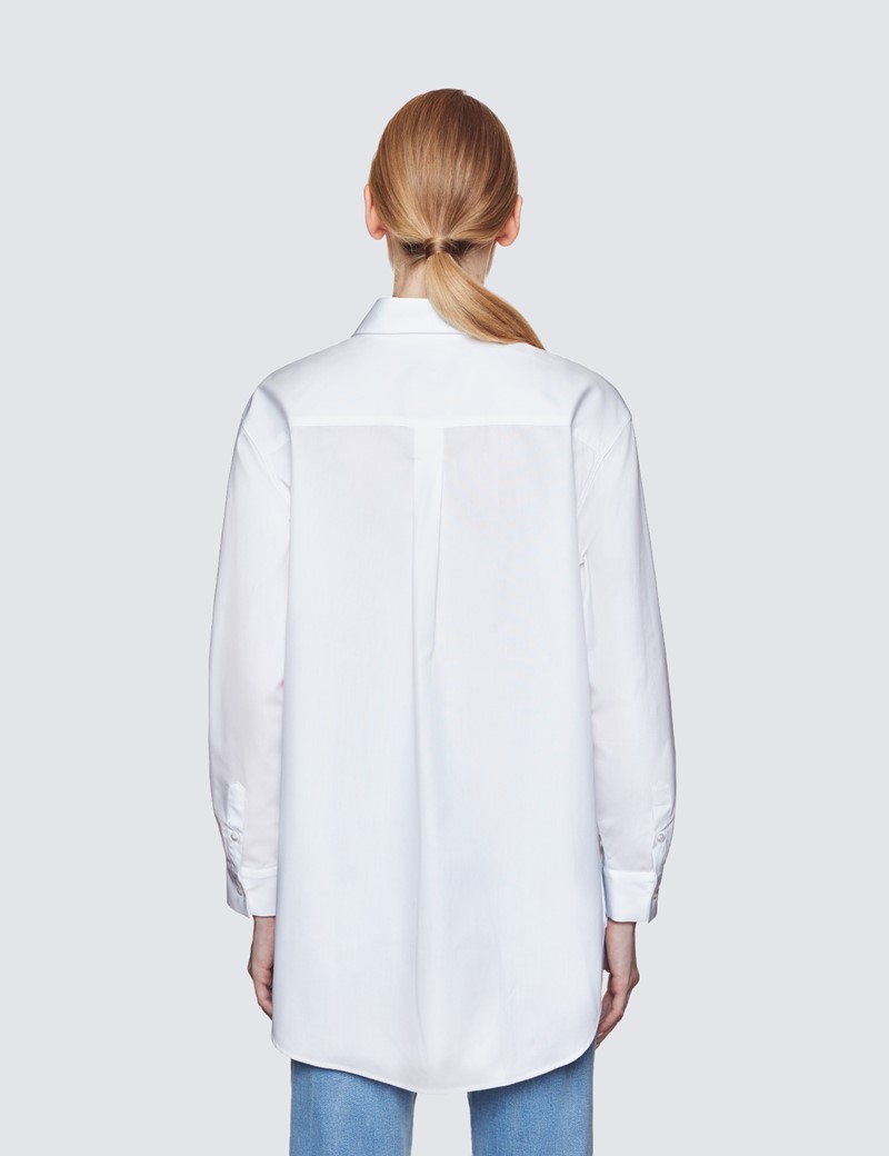 Women's Plain White Poplin Oversized Relaxed Fit Shirt
