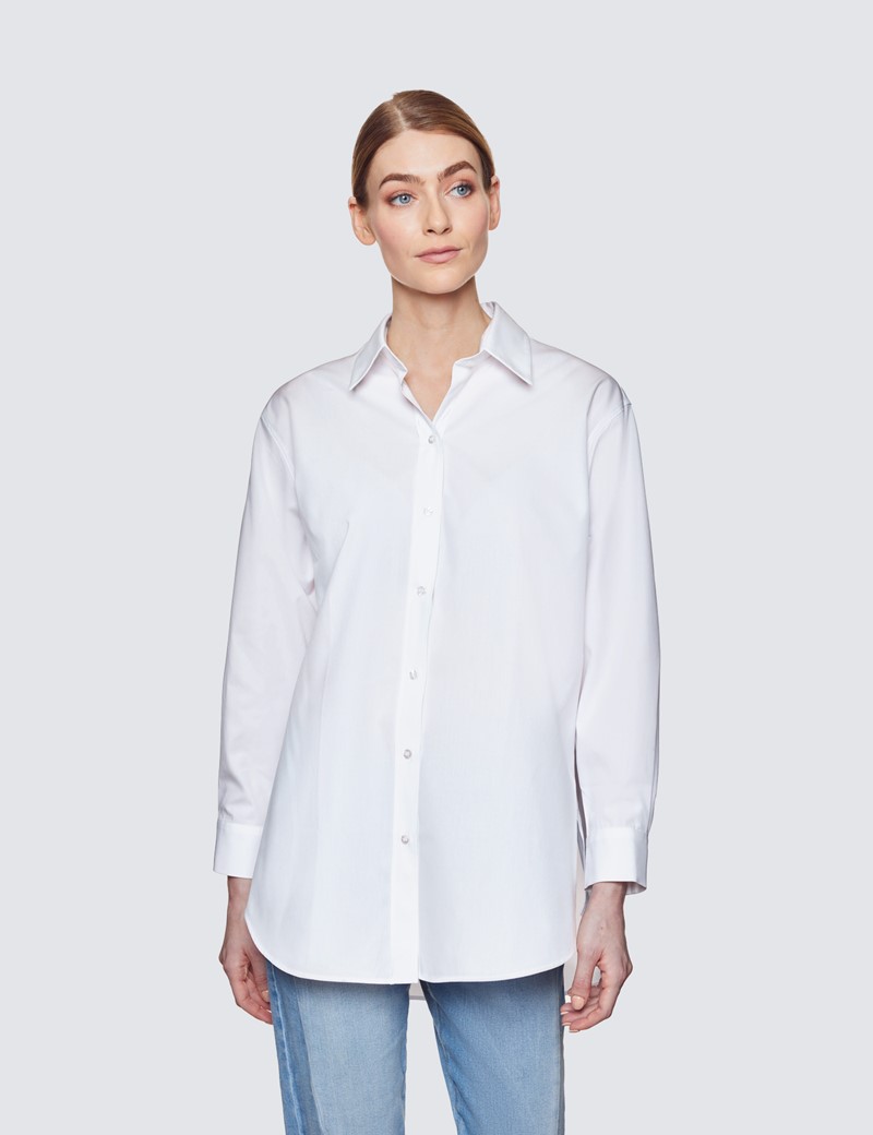 Women's Plain White Poplin Oversized Relaxed Fit Shirt