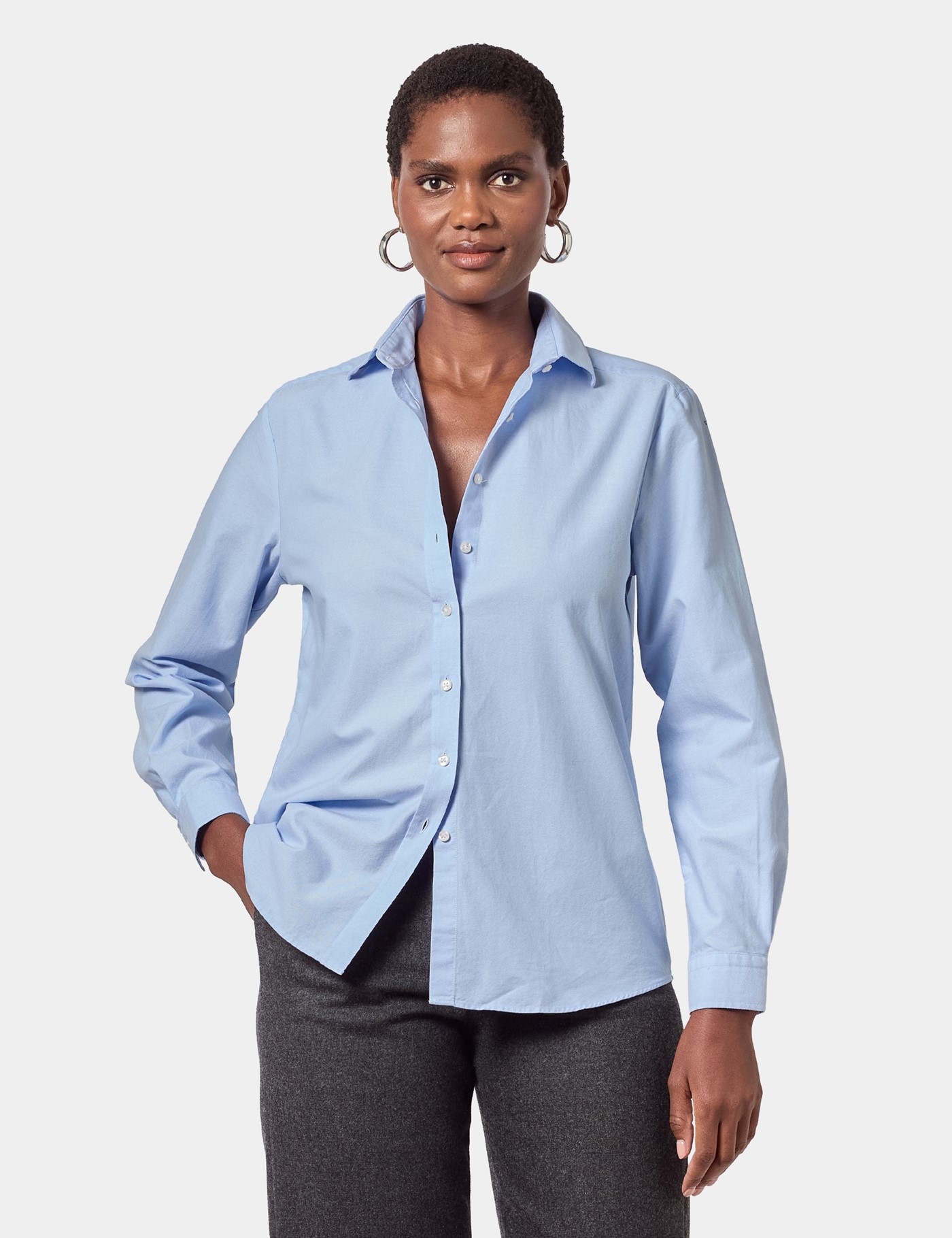 & Relaxed Fit Light Blue Washed Oxford Shirt