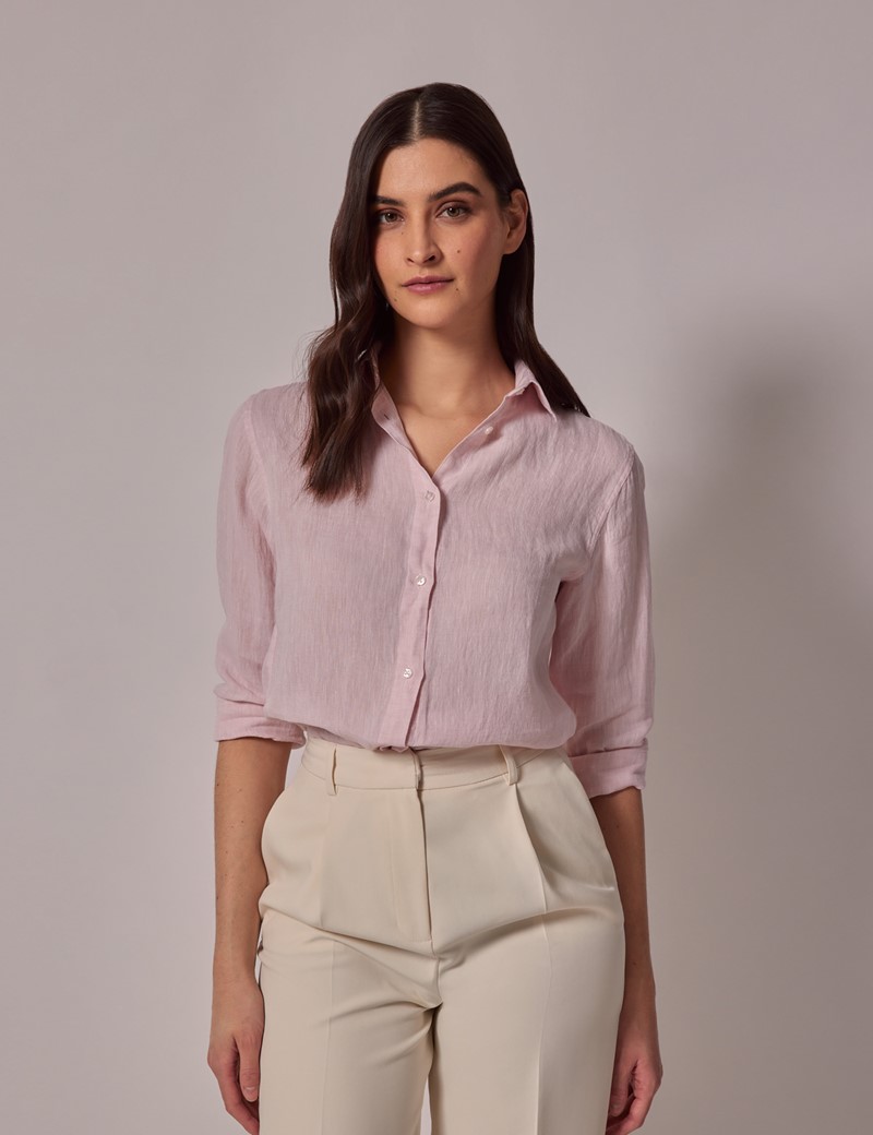 Women's Pink Relaxed Linen Shirt | Hawes and Curtis