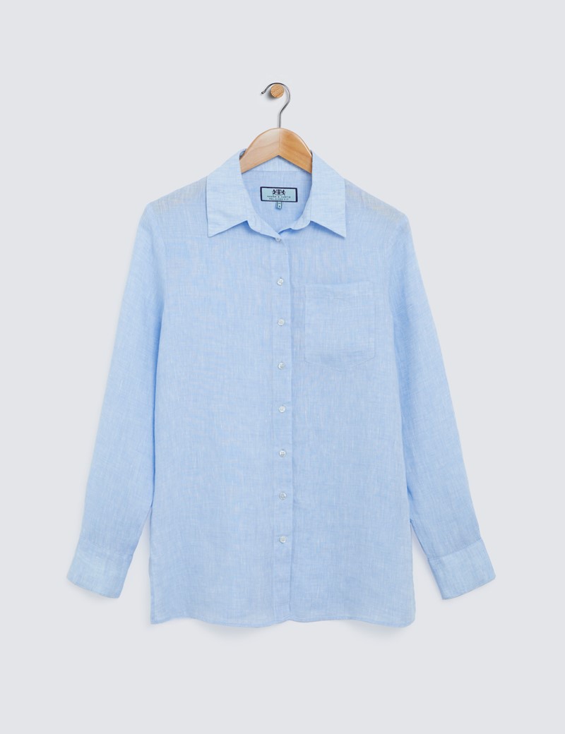 Linen Women's Relaxed Fit Shirt in Light Blue | Hawes & Curtis